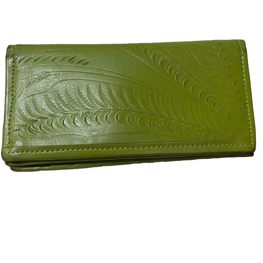 Leaders In Leather Green Tooled Wallet/ Checkbook Cover 7”x3.5”